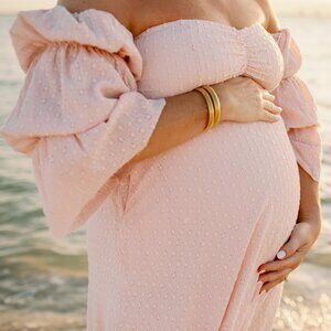 Off-Shoulder Pink Maxi Maternity Dress